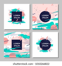 Cover design set. Creative concept abstract geometric design, memphis colorful background. Applicable for placards, brochures, posters, covers and banners.