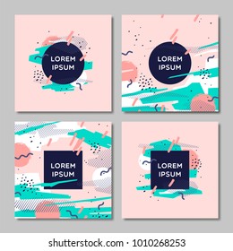 Cover design set. Creative concept abstract geometric design, memphis colorful background. Applicable for placards, brochures, posters, covers and banners.