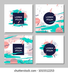 Cover design set. Creative concept abstract geometric design, memphis colorful background. Applicable for placards, brochures, posters, covers and banners.