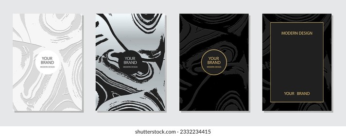 Cover design set. Decorative abstract backgrounds, marble grunge texture, crack. Geometric 3d relief pattern. Modern collection of vector vertical templates for creativity, brochure, notebook template