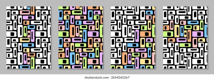 Cover design set with geometric minimalistic pattern. Colorful illustrations. Template for cover design, invitation, poster, flyer, menu design, social media, ads.