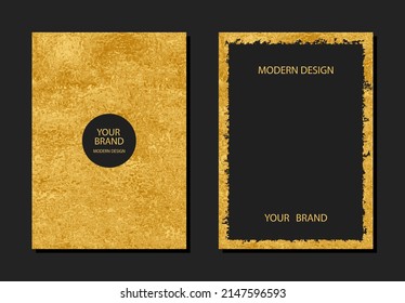 Cover design set. Grunge golden texture. Geometric backgrounds with a frame for text and advertising. Collection of vertical templates for brochure, catalog, book, flyer, invitation, grunge poster.