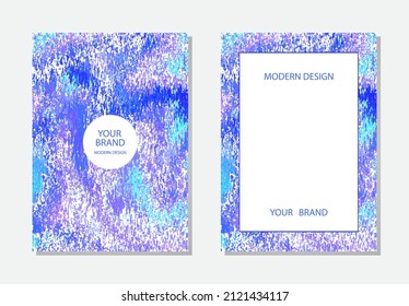 Cover-Design-Set. Hellblauer Aquarellhintergrund, Grunge Textur, vertikale Vorlagen mit Rahmen für Text. Geometrisches abstraktes Muster. Tatsächliches Design für Broschüre, Katalog, Buch, Poster, Flyer.