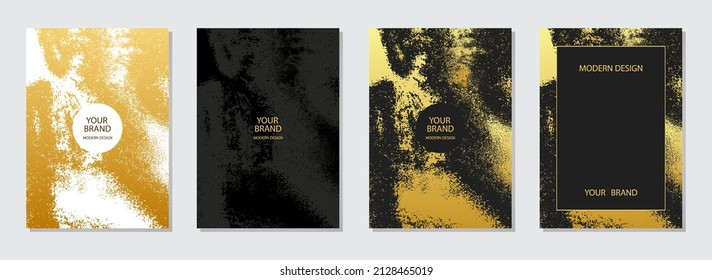 Cover design set. Modern backgrounds, golden grunge texture, collection of vertical templates with frame for text. Creative decoration for brochure, catalog, book, poster, flyer design.