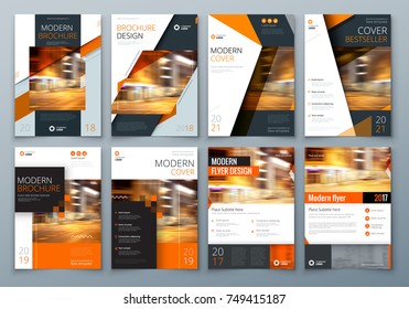 Cover Design Set. Orange Corporate Business Template For Brochure, Report, Catalog, Magazine, Book, Booklet. Layout With Modern Elements And Abstract Background. Creative Vector Concept