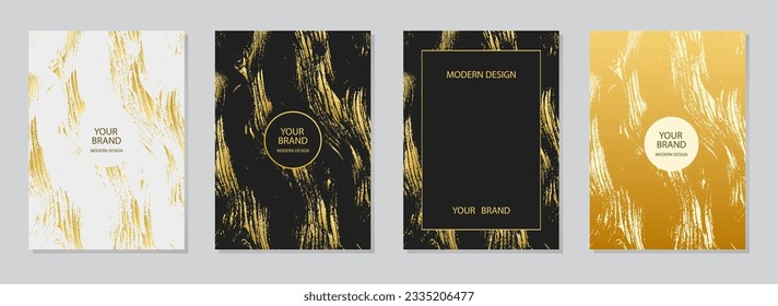 Cover design set. Premium abstract backgrounds, marble grunge texture, crack. Geometric 3d embossed, golden pattern. A unique collection of vector vertical templates for creative creativity.
