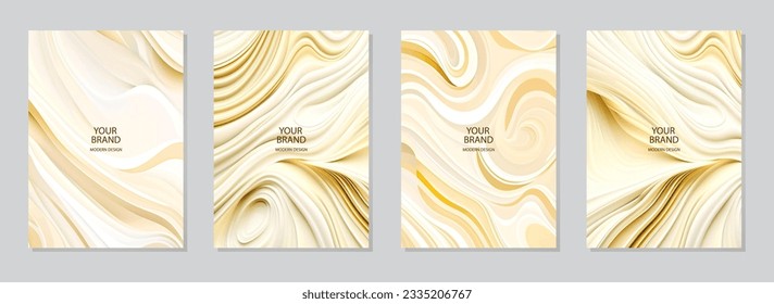 Cover design set. Premium festive light backgrounds, marble grunge texture, crack. Geometric 3d relief pattern. Abstract collection of vector vertical templates for creative creativity.