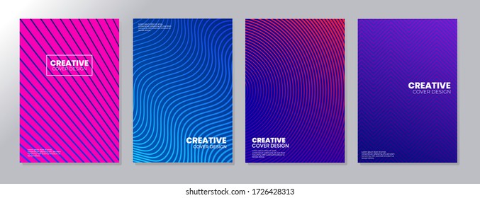 Plantilla de diseño de portada con líneas abstractas estilo de color moderno y diferente en el fondo para la presentación de decoración, folleto, catálogo, afiche, libro, revista, etc. Ilustración vectorial. Eps10 editable