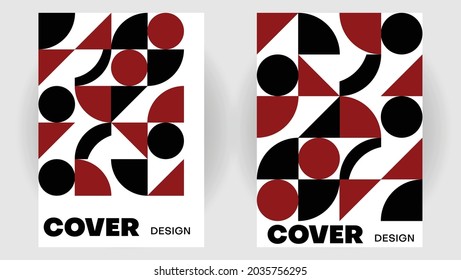 plantilla de conjunto de diseño de portada con forma geométrica roja y negra