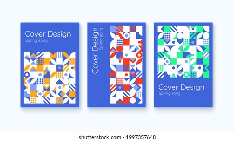 Cover Design. Set of Three Abstract Geometric Vertical Posters. Spring Song. Nature Colorful Motive. Vector illustration