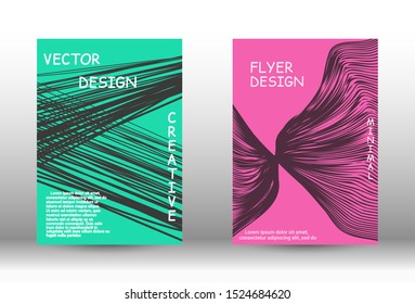 Cover design.  A set of trendy covers. Wave lines.Striped background.  Trendy geometric patterns. EPS10 Vector Design.
