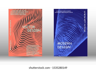 Cover design.  A set of trendy covers. Wave lines.Striped background.  Trendy geometric patterns. EPS10 Vector Design.