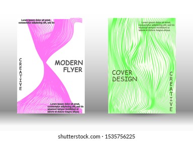 Cover design.  A set of trendy covers. Wave lines.Striped background.  Trendy geometric patterns. EPS10 Vector Design.