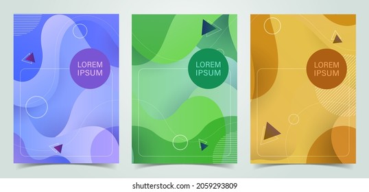 Cover design set using fluid shape and geometric shapes in composition. vector illustration