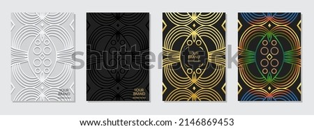 Cover design set, vertical templates. Collection of relief art backgrounds in art deco style. Geometric ethnic 3d pattern of East, Asia, India, Mexico, Aztecs, Peru.