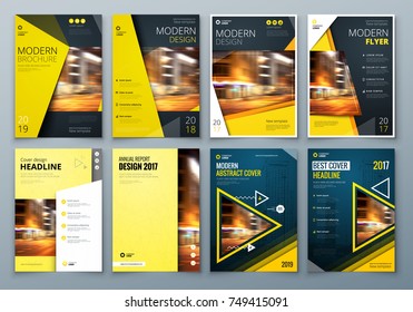 Cover design set. Yellow Corporate business template for brochure, report, catalog, magazine, book, booklet. Layout with modern elements and abstract background. Creative vector concept