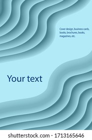 Cover design, shades of blue. Backgrounds with abstract volumetric gradient linear waves to create a fashionable banner, poster.