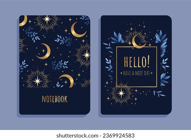 Cover design with space pattern. Invitation, greeting card, cover book, notebook. Vector illustration
