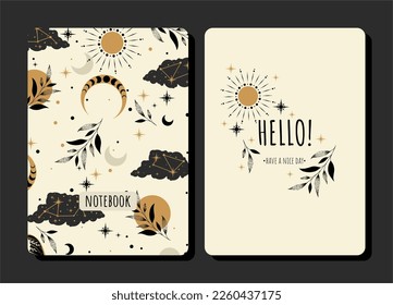 Cover design with space and plant pattern. Hand drawn elements. Invitation, greeting card, cover book, notebook. Vector illustration