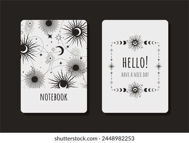 Cover design with space and plant pattern. Hand drawn elements. Invitation, greeting card, cover book, notebook. Vector illustration