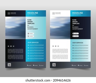 Cover design template A4 size. Flyer poster business brochure vector set with photo and blue color background. 2 in 1 editable layout collection.