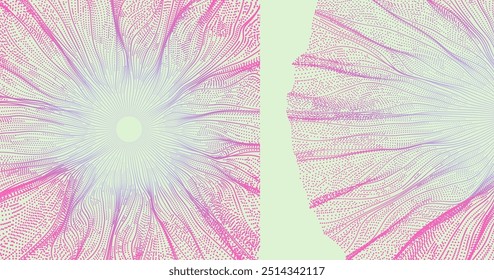 Cover design template. Abstract background with dynamic particles. Circular grid pattern. 3d vector illustration for business, science or technology.