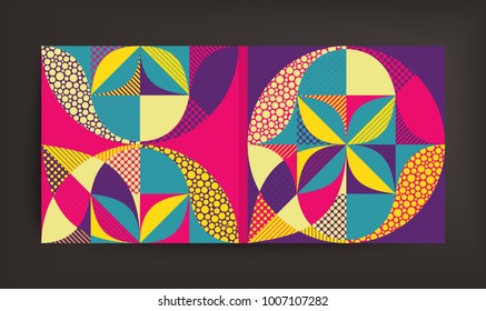 Design-Vorlage abdecken. Abstraktes bunter geometrisches Design. Vektorgrafik. Kann für Werbung, Marketing, Präsentation verwendet werden.