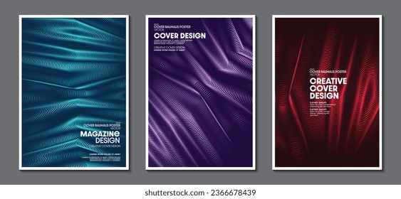 Cover design template with abstract futuristic technology lines background with colours light effect. Gradient curve line pattern design. Glowing lines vector.