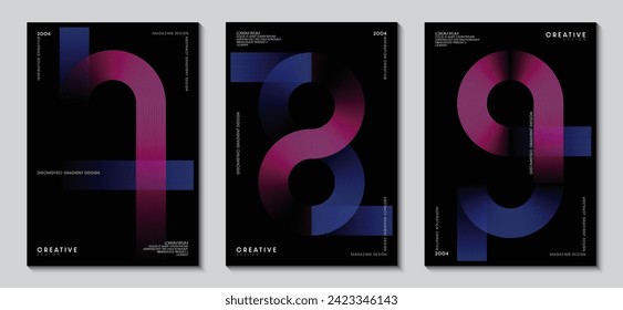 Cover design template with abstract geometric gradient. Glowing line on a black background. Concept technology, digital. Collection for brochures, poster. EPS vector illustration.