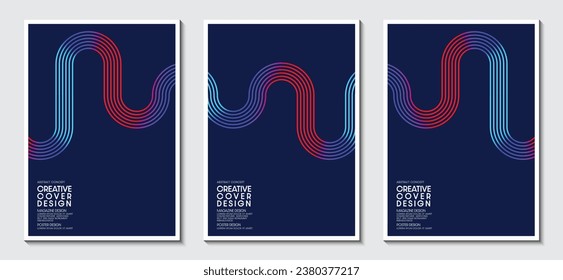 Plantilla de diseño de portada con líneas resplandecientes abstractas sobre un fondo oscuro. Concepto de diseño de línea geométrica para afiches, portadas, banners, folletos, sitios web.