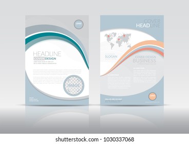 Cover Design template, annual report cover, flyer, presentation, brochure. Front page design layout template with bleed in A4 size. Blue grey yellow  green colors with abstract background templates.