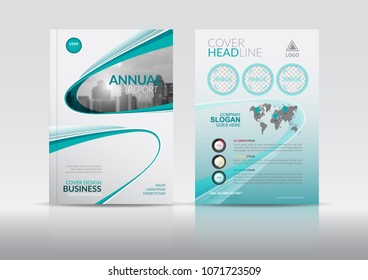 Cover Design template, annual report cover, flyer, presentation, brochure. Front page design layout template with bleed in A4 size. Aqua green  colors with abstract background templates.