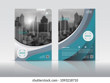 Cover Design template, annual report cover, flyer, presentation, brochure. Front page design layout template with bleed in A4 size. Green and grey colors with abstract background templates.