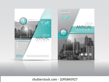 Cover Design template, annual report cover, flyer, presentation, brochure. Front page design layout template with bleed in A4 size. Aqua green and gray colors with abstract background templates.