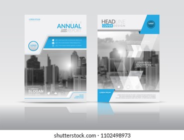 Cover Design template, annual report cover, flyer, presentation, brochure. Front page design layout template with bleed in A4 size. Blue white and gray colors with abstract background templates.