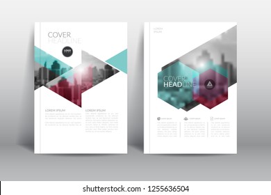 Cover Design template, annual report cover, flyer, presentation, brochure. Front page design layout template with bleed in A4 size. green and red colors with abstract background templates.