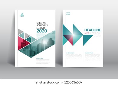 Cover Design template, annual report cover, flyer, presentation, brochure. Front page design layout template with bleed in A4 size. green and red colors with abstract background templates.