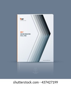 Cover design template for annual report. Brochure or leaflet in A4 with triangle arrow for business technology in material design style with overlay effect. Abstract vector illustration.