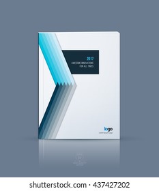 Cover design template for annual report. Brochure or leaflet in A4 with blue triangle arrow for business technology in material design style with overlay effect. Abstract vector illustration.