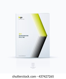 Cover design template for annual report. Brochure or leaflet in A4 with triangle arrow for business technology in material design style with overlay effect. Abstract vector illustration.