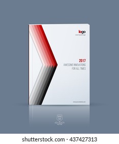 Cover design template for annual report. Brochure or leaflet in A4 with red triangle arrow for business technology in material design style with overlay effect. Abstract vector illustration.