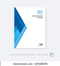 Cover design template for annual report. Brochure or leaflet in A4 with blue triangle arrow for business in flat material design style with overlay effect. Abstract modern vector illustration.
