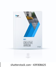 Cover design template for annual report. Brochure or leaflet in A4 with blue triangle arrow for business in flat material design style with overlay effect. Abstract modern vector illustration.