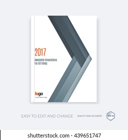Cover design template for annual report. Brochure or leaflet in A4 with grey triangle arrow for business in flat material design style with overlay effect. Abstract modern vector illustration.