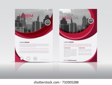 Cover Design template, annual report cover, flyer, presentation, brochure. Front page design layout template with bleed in A4 size. Magenta and red colors with circle vectors background templates.