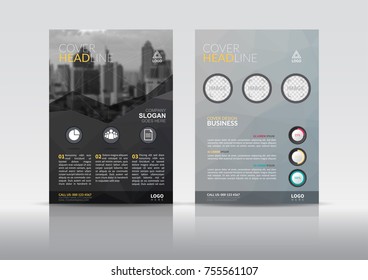 Cover Design template, annual report cover, flyer, presentation, brochure. Front page design layout template with bleed in A4 size. Black and grey colors with abstract background templates.
