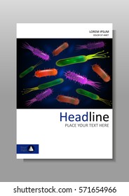 Cover design template with bacteria mix for annual report, books, website, journals, brochure, magazine, flyer, poster, presentation, leaflet, catalog, portfolio, banner, academic research. Vector.
