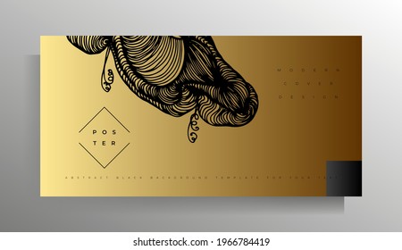 Plantilla de diseño de portada para banner, volante, folleto, catálogo. Elementos gráficos dibujados a mano negros con oro. Ilustración del vector
