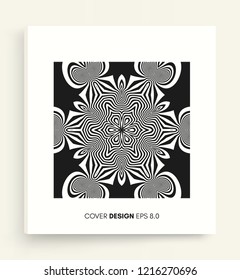Cover design template. Black and white design. Abstract striped background. Vector illustration. 