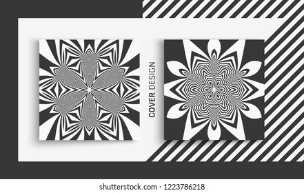 Cover design template. Black and white design. Abstract striped background. Vector illustration. 